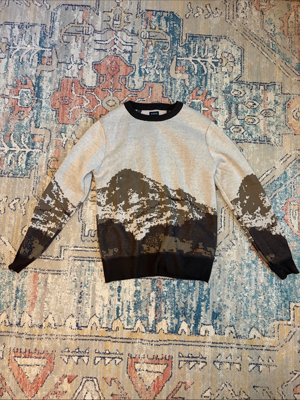Buffalo David Bitton Men's Mountain Crewneck Sweater - Cream & Brown
